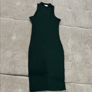 love, Fire Dark Green Ribbed Midi Dress